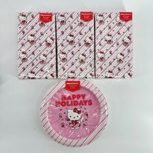 Hello Kitty Holiday‎ Party Pack Guest Towels Dessert Plates Candy Cane Theme
